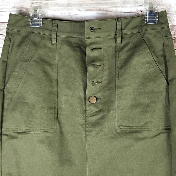 Loft, Olive Green, 0337, Women's straight mini skirt. Back split, SZ 4 - Picture 5 of 8